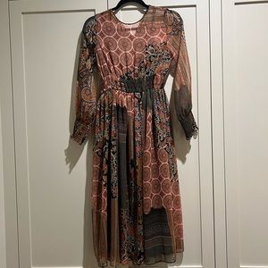 Zara Sheer Brown Multi Color Maxi Dress with Slip